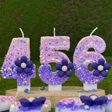 3 件/套闪闪发光的紫色花朵数字蜡烛、生日蛋糕蜡烛装饰、派对蜡烛装饰、0-9 岁数字蜡烛、氛围生日蜡烛、美丽而有创意的数字蜡烛、惊喜派对蛋糕装饰，适用于派对、婚礼、生日晚宴和餐厅氛围装饰、房间装饰、礼物、生日装饰、生日快乐、蛋糕蜡烛、房间装饰 - 多色 - 查看 10