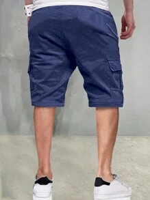 1 件 Tween Boy 休闲户外口袋时尚英文标志短裤，运动工装短裤，适合春秋季节 - 藍色 - 查看 2