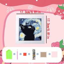 1pc New Cartoon Cat Diamond Painting, Canvas Size: 17*17cm, Drawing Area: 15*15cm, DIY Handwork Full Mosaic Diamond Art With Frame Gifts Birthday Graduation Diamond Painting Diamond Art