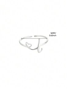 1Pc Dainty Initial Ring With Heart Minimalist 26 English Letters Stainless Steel Open Adjustable Ring Ladies' Charm Jewelry Accessories Valentines - JZ7117 - View 36
