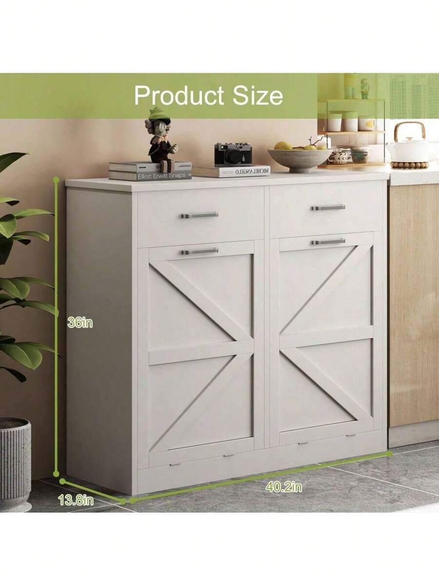 White Tilt Out Trash With 2 Drawer , Quick Installation And