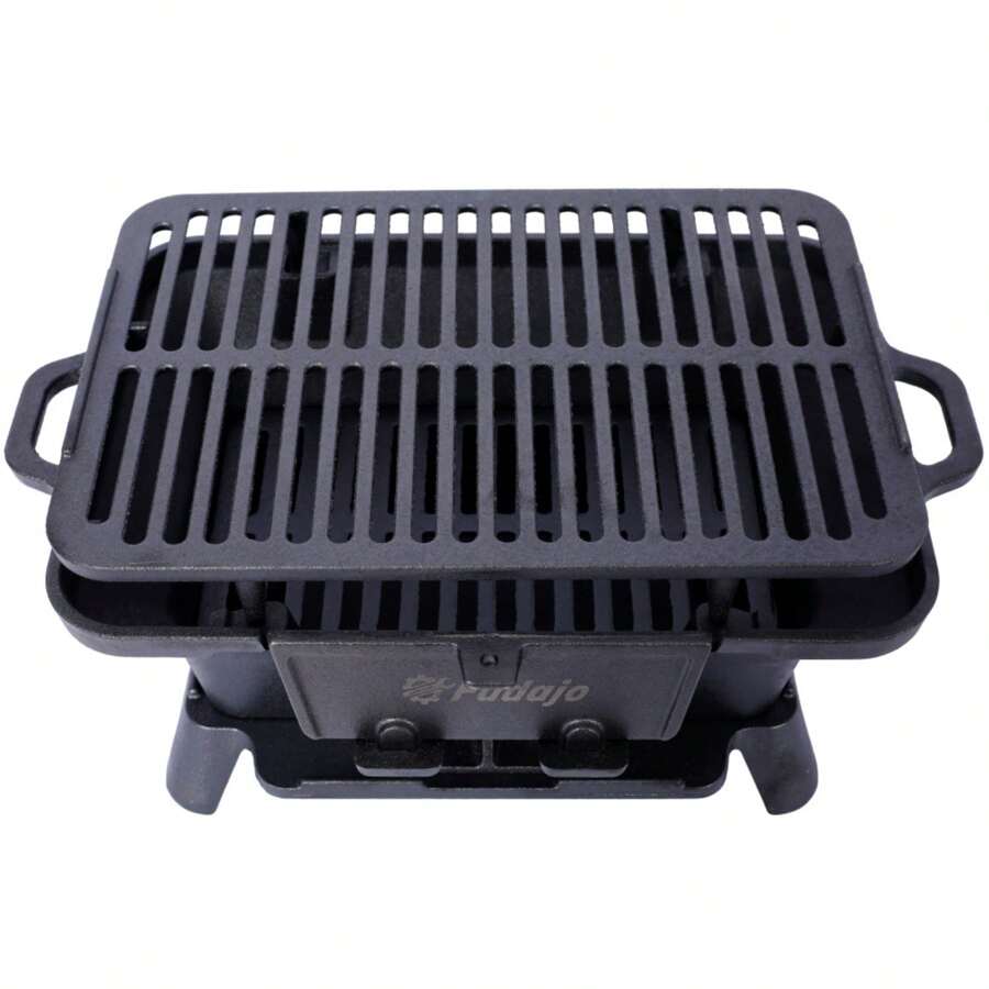 Oval Cast Iron Grill Outdoor, Portable Charcoal Grill And Tabletop Cast