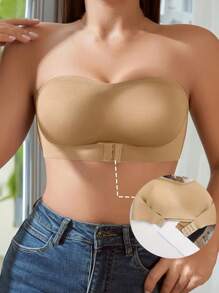Strapless Bandeau Bras Tube Top Front Closure Wireless Bra Solid Seamless Bra Sexy Comfy Push Up Bra Women's Lingerie Underwear ﻿