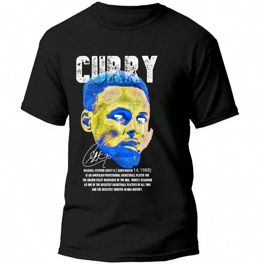 Steph Curry Men's Black T-Shirt Casual 100% Cotton - 黑色 - 查看 1