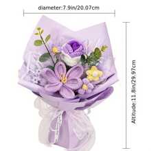 手工布艺钩针郁金香花束 - 人造针织郁金香和雏菊花束，适合生日、圣诞节、感恩节、情人节、母亲节、毕业典礼 - 桌面花卉装饰最佳礼物 - 黃色 - 查看 2