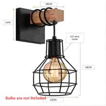 1pc Industrial Iron Wall Light, Cage Style Wall Lamp For Corridor, Pathway, Bedside, Minimalist Design, Wood Finish (Bulb Not Included) - Wrought Iron Wall Lamp Does Not Include Bulbs - View 8