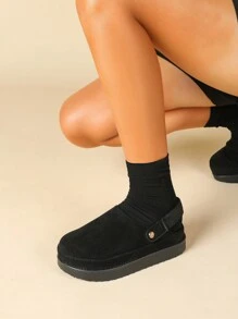 Sandália plataforma chunky slide 2024, confortável, casual, minimalista, versátil e de alta qualidade, meias vermelhas de Natal para mulheres - Preto - Ver 3