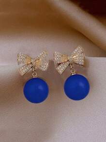 1 对时尚锌合金蝴蝶结珠状耳环，适合女士佩戴，适合圣诞节、新年派对 - 藍色 - 查看 2