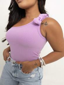 Mula Manca Bow Blouse Women's One-Shoulder Blouse - 紫丁香色 - 查看 4