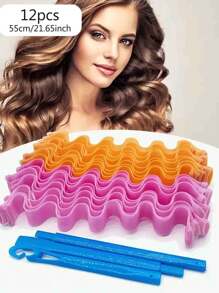 12pcs DIY Heatless Curlers - Magic Overnight Hair Styling Kit, Comfortable, Perfect For Curly Hair,Pink Accessories ,Hair Styling Tools