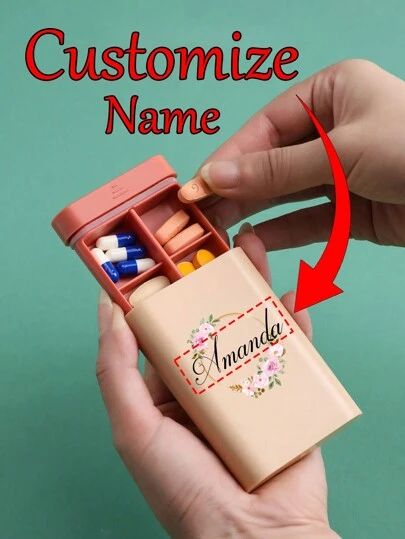 Portable Pill Box With Floral Wreath Pattern, Customizable With Name, Personalized Compact Pill Case, Ideal Gift For Halloween, Christmas, New Year, Young Girls, Mothers, Birthdays, Bridesmaids