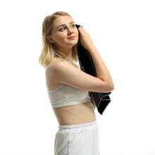 1 件便携式纯色速干运动毛巾、柔软吸水浴巾、多用途户外露营旅行毛巾 - 黑色 - 查看 5