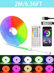 1pc RGB Flexible Neon LED Strip Light, Smart APP Control, Comes With 44-Key Remote, DIY Design, Indoor/Outdoor Decorative Lighting Rope For Kitchen, Bedroom, Party, Pool House, Camping, Etc. - RGB - View 13