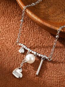 1 件欧美时尚心形吊坠串珠项链，电镀，奢华优雅，适合婚礼、宴会和日常佩戴 - 彩色 - 查看 6