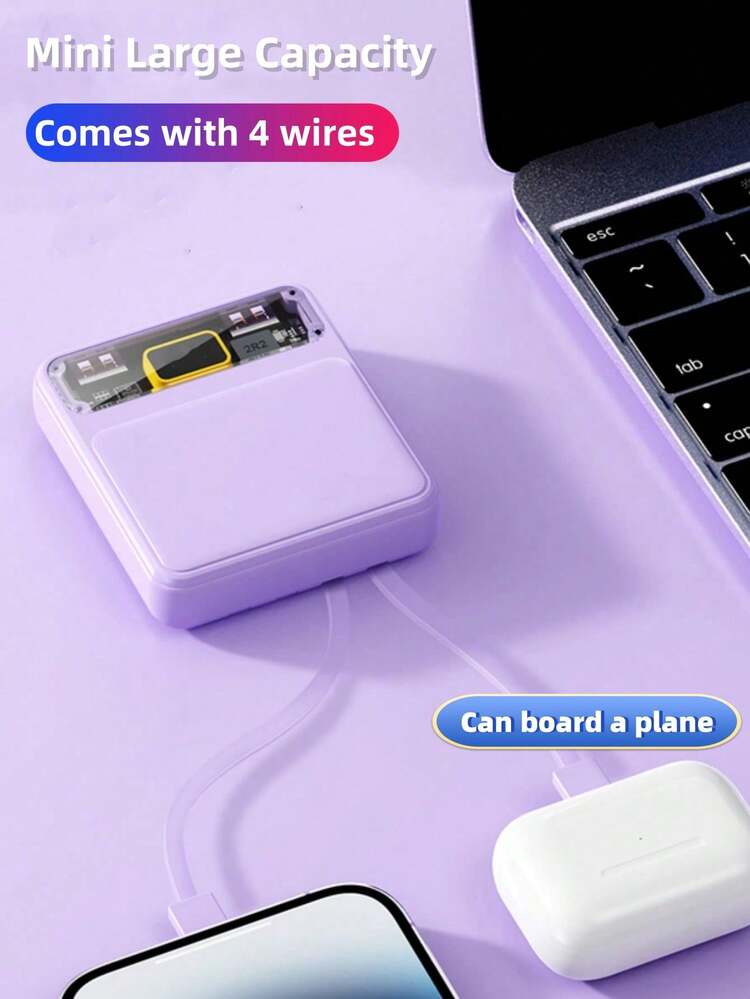 Bộ sạc di động tích hợp 4 cáp USB C Power Bank 10000mAh, Bộ pin dự phòng du lịch thiết yếu tương thích với , tương thích với Samsung, máy tính bảng và tất cả điện thoại thông minh - Màu tím - Xem 1