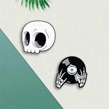 2 chiếc trâm cài áo hợp kim tráng men hình đầu lâu và đĩa than, dùng cho quần áo và túi xách, phụ kiện quà tặng tốt nhất - Nhiều màu - Xem 3