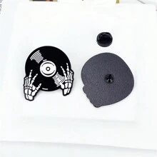 2 chiếc trâm cài áo hợp kim tráng men hình đầu lâu và đĩa than, dùng cho quần áo và túi xách, phụ kiện quà tặng tốt nhất - Nhiều màu - Xem 7