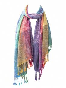 1 件女士彩色渐变色披肩围巾，温暖的旅行披肩，秋冬季 - 彩色 - 查看 4