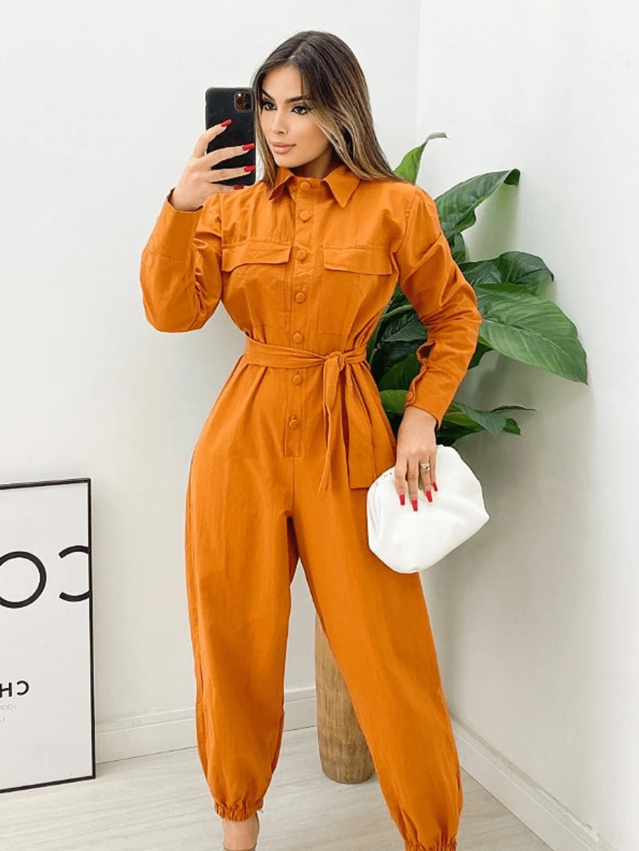 Women's Long Jumpsuit Natural Linen Elegant Casual Winter - Lạc đà - Xem 1