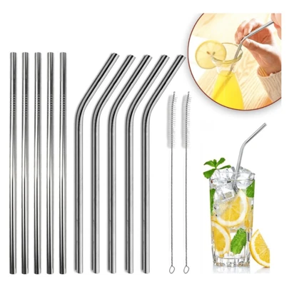 Canudos De Inox Kit 12 Peças Reutilizáveis Escova De Limpeza