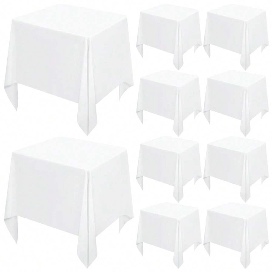 REWOMC 10 Pack Square Tablecloths 52 X 52 Inch, Polyester Table Cover For Square Table, Stain And Wrinkle Resistant Washable Fabric Table Cloth, Polyester Tablecloth For Restaurant Banquet Party Multiple Colors,Weddings Graduation Season Outdoor Events Entertain Guests - 白色 - 查看 1