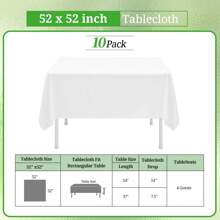 REWOMC 10 Pack Square Tablecloths 52 X 52 Inch,  Polyester Table Cover For Square Table, Stain And Wrinkle Resistant Washable Fabric Table Cloth, Polyester Tablecloth For Restaurant Banquet Party Multiple Colors,Weddings Graduation Season Outdoor Events Entertain Guests - 白色 - 查看 2
