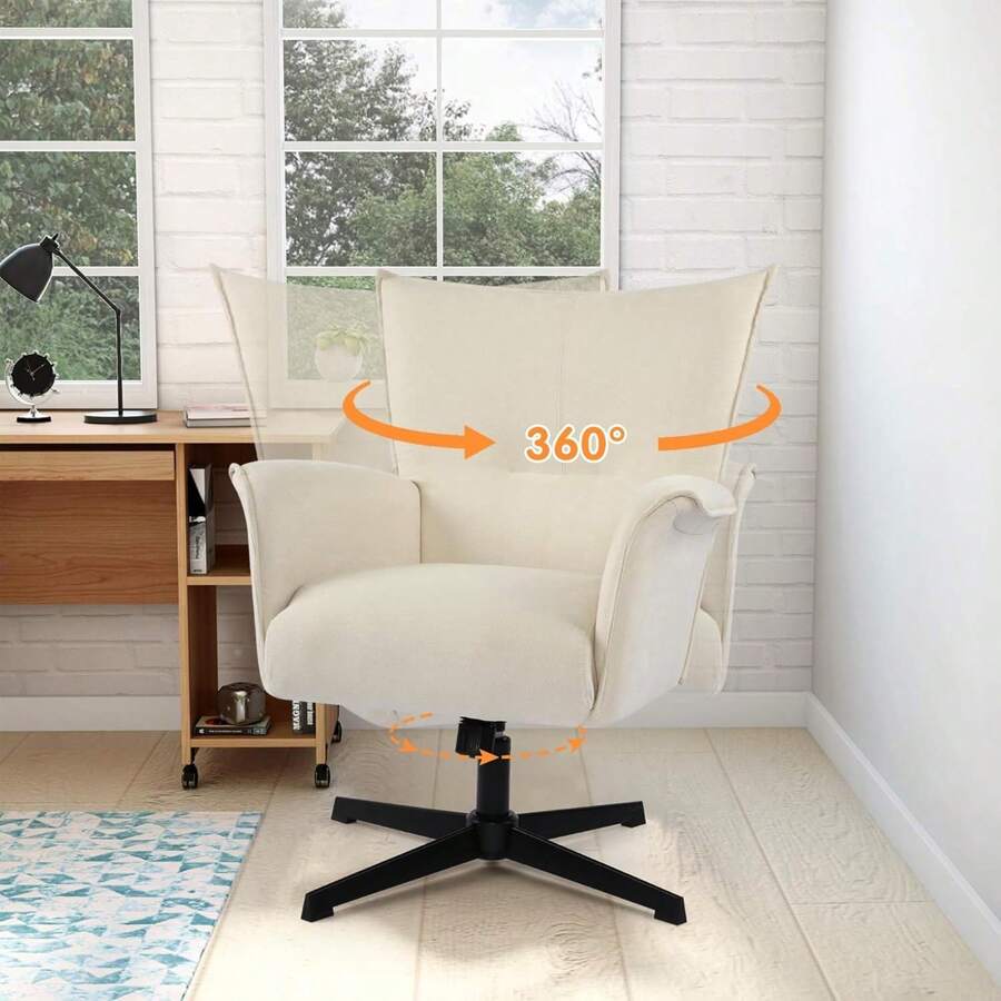 Home Office Chair Desk Chair No Wheels Armchair Linen Fabric Swivel