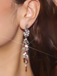 Hoa tai đính đá hình lá pha lê lấp lánh, Hoa tai phong cách tiệc tùng quyến rũ dành cho phụ nữ, Quà tặng sinh nhật - Bạc - Xem 2