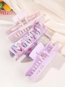 3pcs PC Material Marble Grain Pattern Large Hair Claw Fairy Purple Tone Extra Large Square Hair Clips, For Ball And Tea Party Hair Jaw Clip Hair Clamps Hair Clutch Hair Catcher Clip, Claw Clip Fall Winter Hair Accessories For Women For Vacation Outfits Woman - Multicolor - View 4