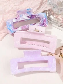 3pcs PC Material Marble Grain Pattern Large Hair Claw Fairy Purple Tone Extra Large Square Hair Clips, For Ball And Tea Party Hair Jaw Clip Hair Clamps Hair Clutch Hair Catcher Clip, Claw Clip Fall Winter Hair Accessories For Women For Vacation Outfits Woman - Multicolor - View 5