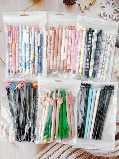 18支/12支/10支/9支/8支可爱黑色中性笔，0.5mm笔尖，书写流畅，黑色笔芯适合学生作业和考试，学校用品，办公用品，开学季学生和老师的礼物