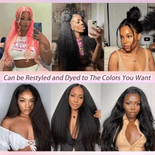 Tóc giả thẳng Kinky T Part Tóc giả ren phía trước Tóc thật Tóc giả thẳng Kinky Tóc giả ren phía trước 180 độ Tóc thật được nhổ sẵn dành cho phụ nữ - màu đen - Xem 5