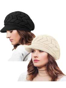2 piezas Conjunto de gorro y guantes de punto para mujer, gorro de punto casual de moda, adecuado para uso diario en otoño/invierno, viajes al aire libre, senderismo, esquí, ciclismo, escalada, accesorios de invierno, atuendos de invierno
