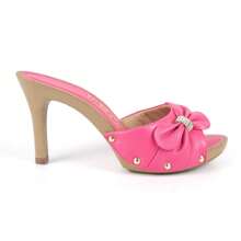 Tchocco Mid-Heel Clog With Bow And Rhinestones - Màu Hồng Tươi - Xem 1