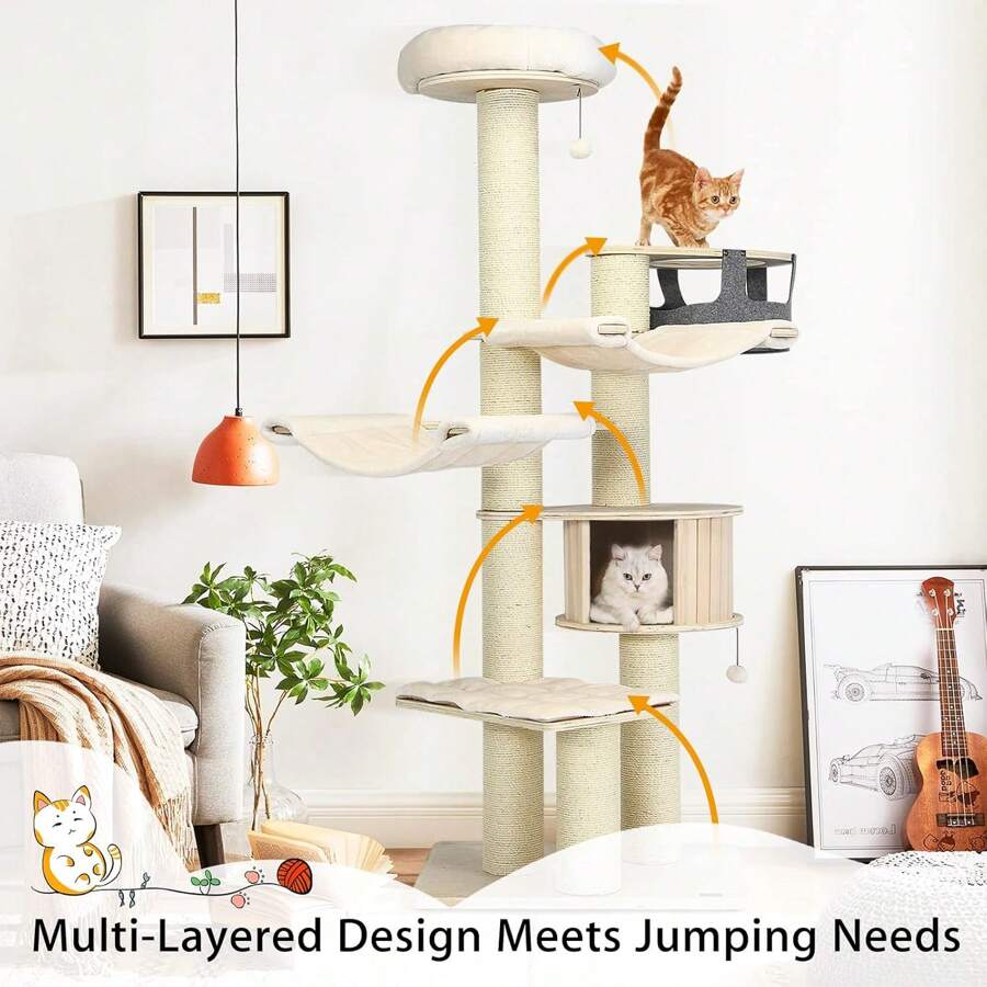 Large Cat Tree Tower, MultiLevel Tall Cat Tree With Sisal Posts