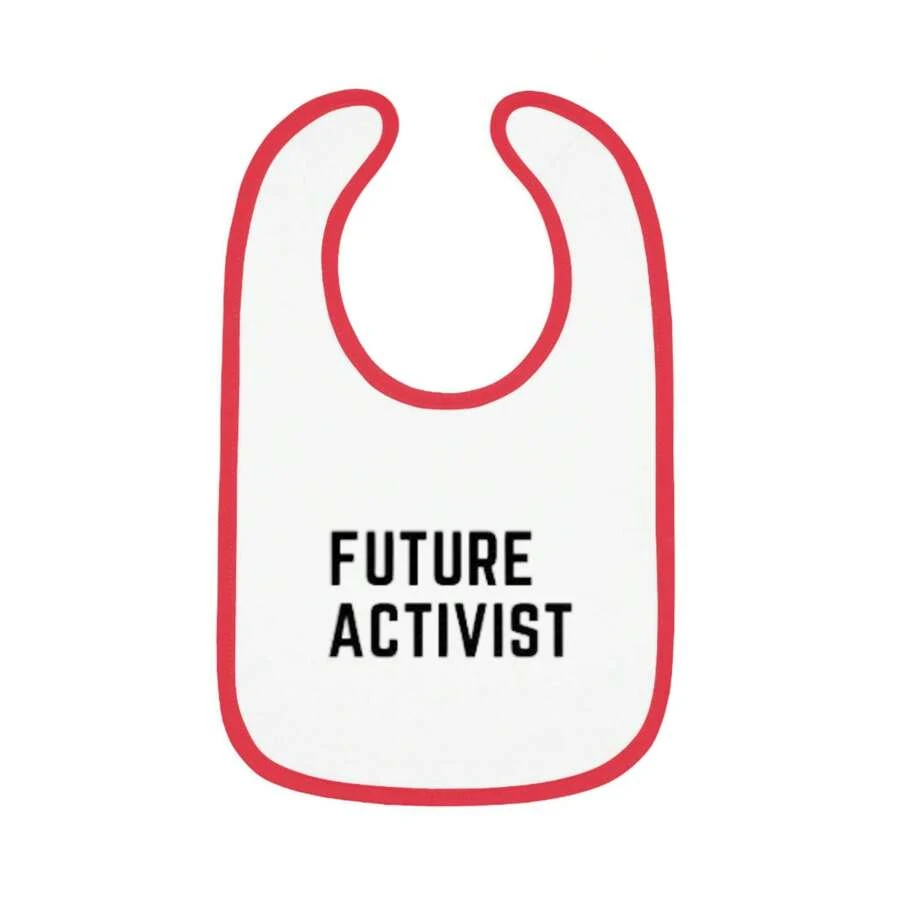 Future Activist Baby Contrast Trim Jersey Bib - 白色/紅色 - 查看 1