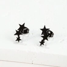 1 Pair Fashion Stainless Steel Earrings Small Cute Triple Star Stud Earrings Punk Piercing Earrings Women's Starry Minimalist Jewelry