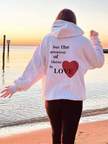 Must-Have Item For Your Wardrobe, Women's Thermal Lined Hoodie With Letter Print, 2024 Autumn/Winter New Arrival, Suitable For Casual Daily Wear. The Sweatshirt Offers Endless Styling Possibilities And Keeps You Comfortable All The Time. - Grey - View 5