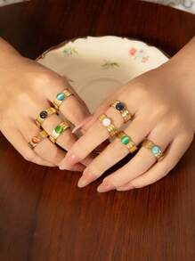 1 chiếc nhẫn mạ vàng thép không gỉ cổ điển dành cho phụ nữ, thích hợp cho cuộc sống hàng ngày, tiệc tùng và đi chơi - nhẫn - Xem 11