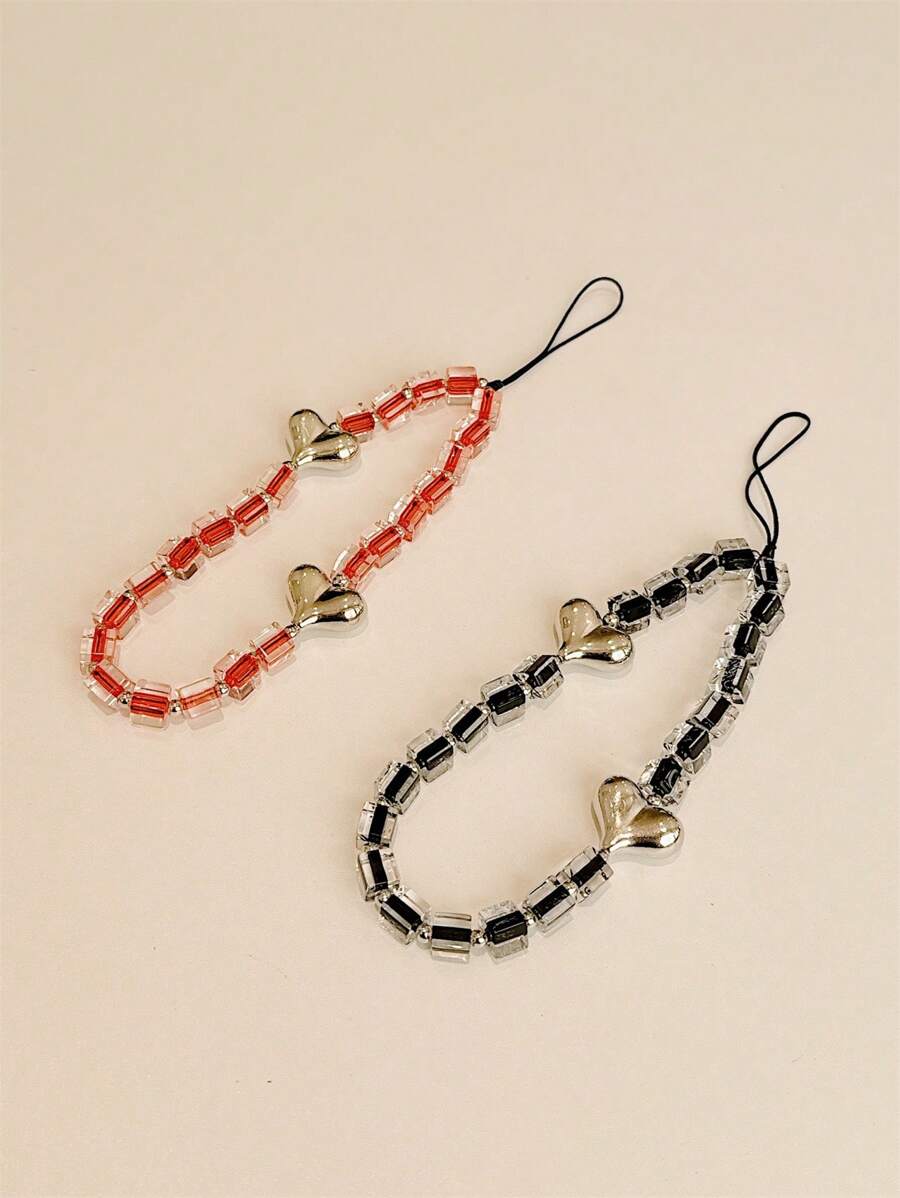 1 件水晶心形立方体手机壳挂绳，迪斯科舞蹈风格，复古魅力钱包包背包汽车挂饰，适合女性和女孩，送给朋友、亲戚、恋人的礼物 - 紅色 - 查看 1