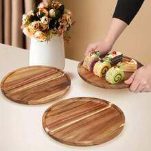 1pc, Wood Tray, Wooden Cake Pan, Simple Wooden Breakfast Plate, Reusable Fruit Plate, Household Coffee Tray, Decorative Plate, Creative Food Tray, Kitchen Supplies, Kitchen Decoration Christmas Gift - Yellow - View 2