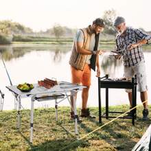 Froadp Foldable Camping Table 90x52x45 Cm Folding Table Height Adjustable Camping Table 3-Part Aluminum Folding Table With Non-Slip Feet Folding Table With Carrying Bag Travel Table - Silver - View 4