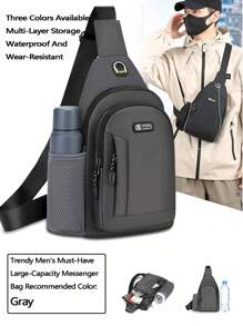 1pc 拉链开合，肩带调节扣，实用拉头，可单肩背，单肩包，小单肩背包，尼龙防水轻便迷你斜背包，背包可装水杯，适合健身、露营和户外运动万圣节圣诞节冬季圣诞礼物男士包包斜挎包侧包 - 彩色 - 查看 2