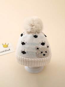 1 chiếc mũ len trẻ em Jacquard Bear Paw Fuzzy Ball, mũ trượt tuyết ấm áp dành cho cả nam và nữ Y2K ngoài trời chống gió, mũ len thường ngày thích hợp để đội hàng ngày, mùa đông - mũ dệt kim trẻ em - Xem 8