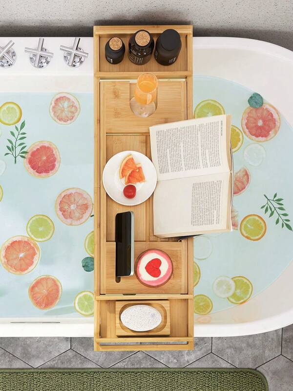 SONGMICS Tablette de baignoire, décoration de salle de bain, accessoires de salle de bain estivaux, rentrée scolaire