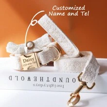 蕾丝装饰奢华宠物项圈，可调节结婚周年派对项圈，带领结，适合中型和大型犬 - 藍色蕾絲項圈蝴蝶結和繩子 - 查看 1