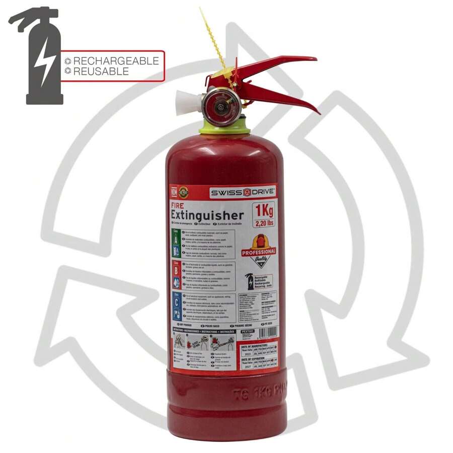 Fire Extinguisher Rechargeable Home Kitchen Car 1 Kg 2.2 Lbs Portable