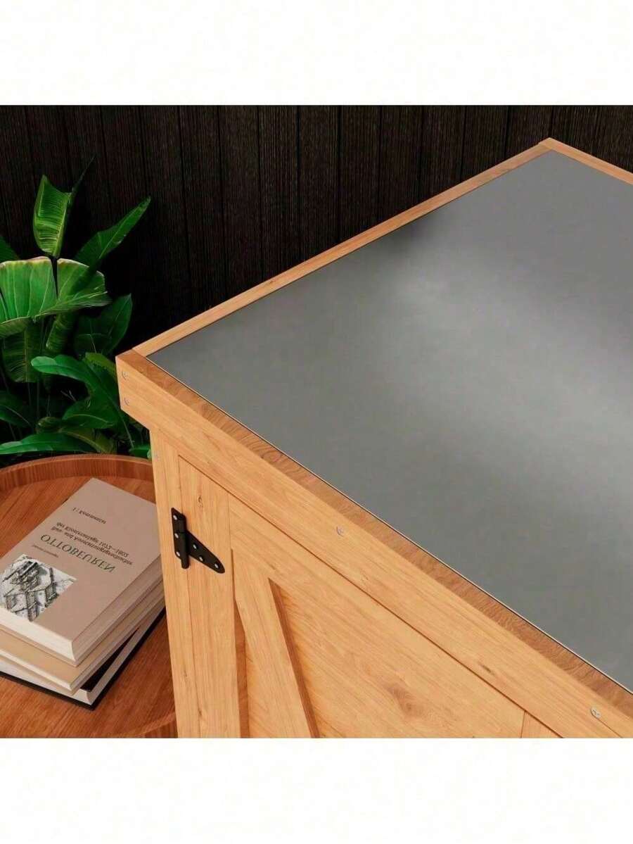 Potting Bench With Storage And Metal Table Top For Outdoor