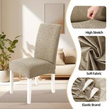 CYCMACO Chair Covers With Backrest 4/6 Pieces, Kitchen Chair Covers, Stretch Chair Cover, Universal Dining Room Chair Covers, Washable Removable, Easy To Clean - Màu Khaki - Xem 3