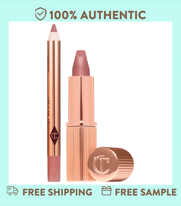 Charlotte Tilbury Mini Size Charlotte Tilbury Mini Pillow Talk Lipstick & Liner Set Color: Pillow Talk   - 0.02 Oz/ 0.8 G Lip Cheat Lip Liner In Pillow Talk (Nude Pink)  - 0.05 Oz/ 1.5 G Matte Revolution Lipstick In Pillow Talk (Nude Pink)